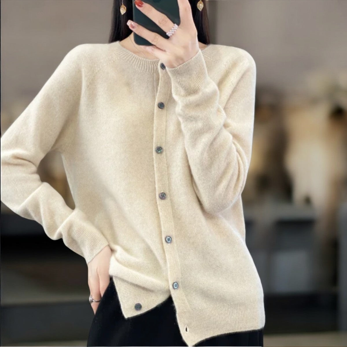 Clara | Women's Crewneck Cardigan | Button-Front · PNY