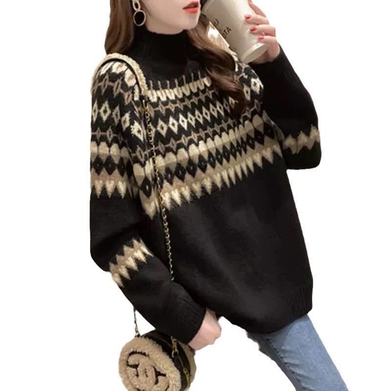 Clara | Women's Mock-Neck Sweater | Fair Isle · PNY