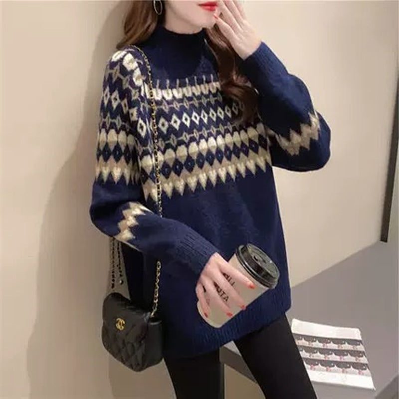 Clara | Women's Mock-Neck Sweater | Fair Isle · PNY