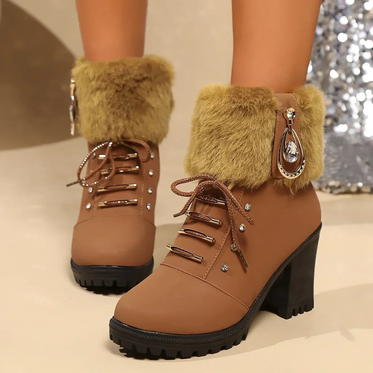 Daphne | Women's Lace-Up Boots | Faux Fur · PNY