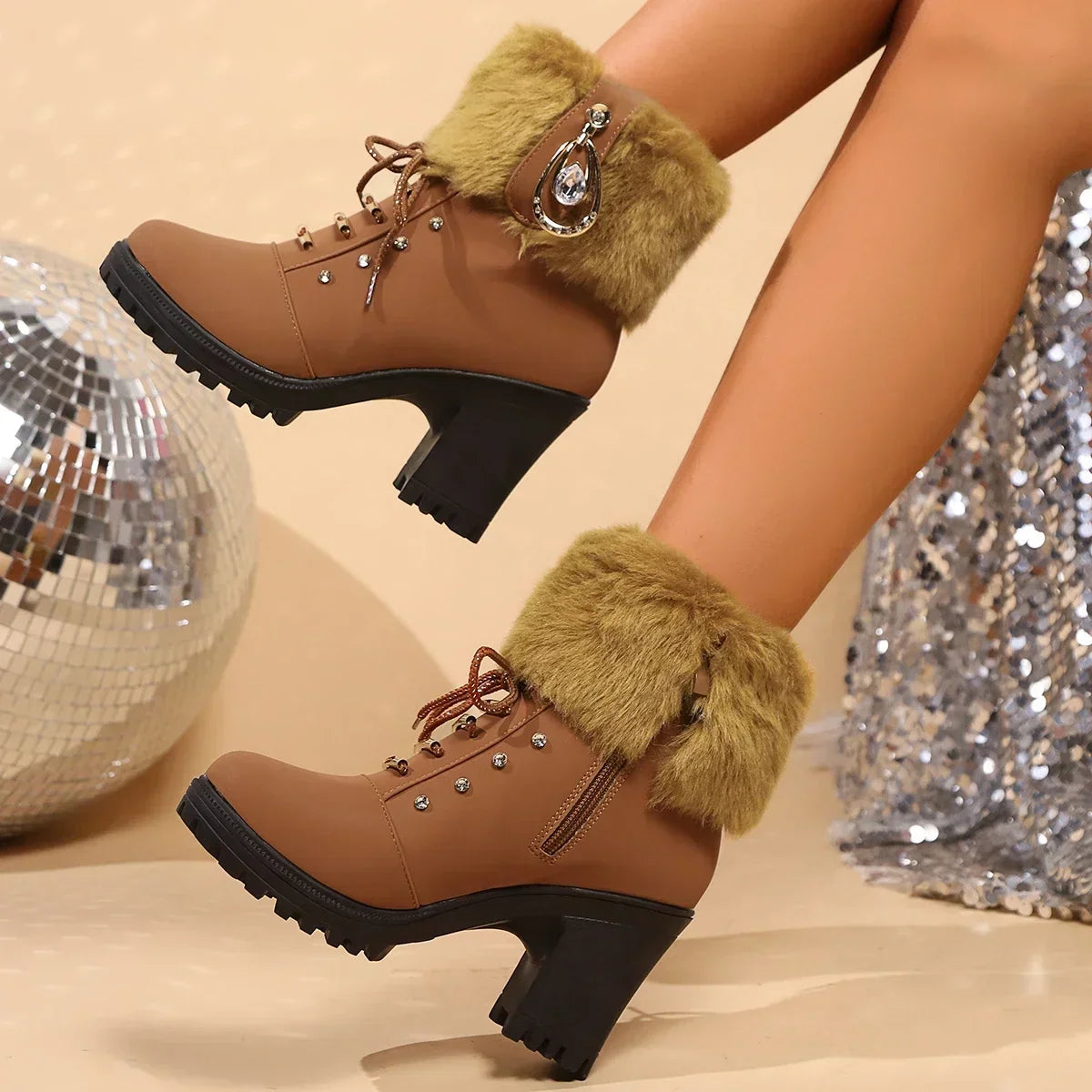 Daphne | Women's Lace-Up Boots | Faux Fur · PNY