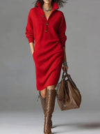 Delia | Women's Ribbed Sweater Dress | Button Placket · PNY