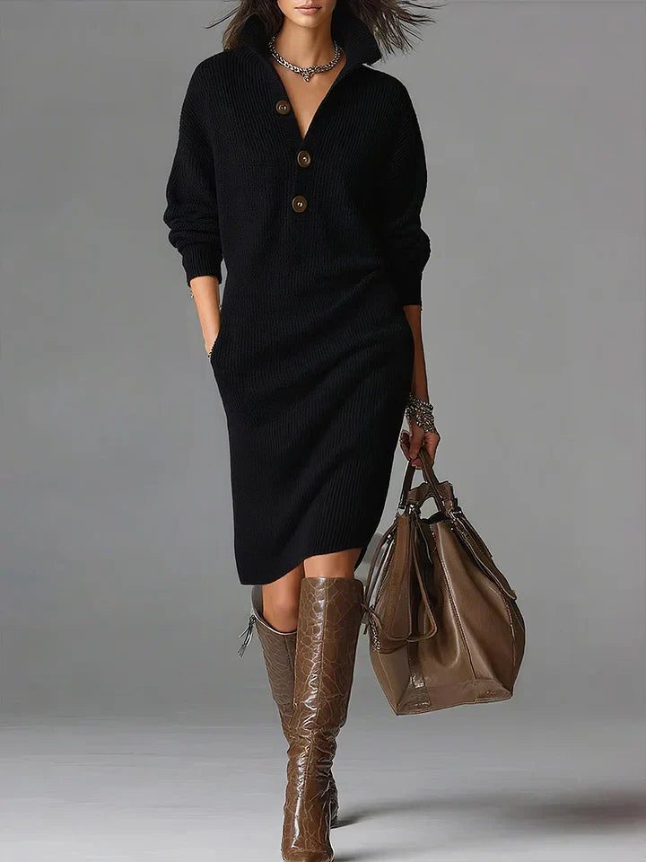 Delia | Women's Ribbed Sweater Dress | Button Placket · PNY