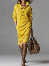 Delia | Women's Ribbed Sweater Dress | Button Placket