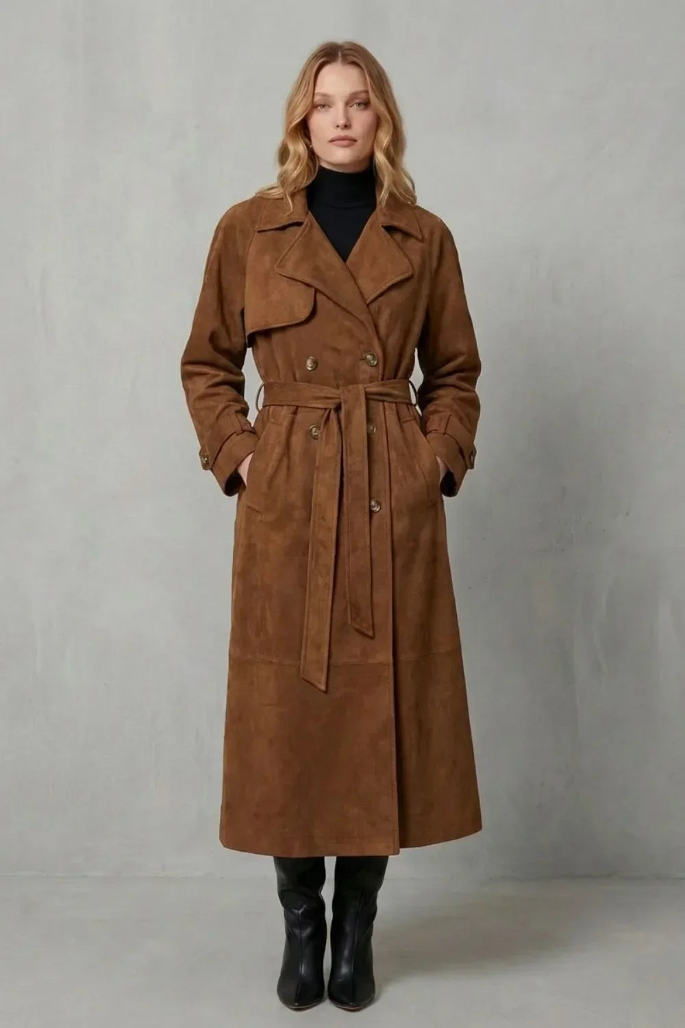 Eleanor | Women's Belted Trench Coat | Suede · PNY