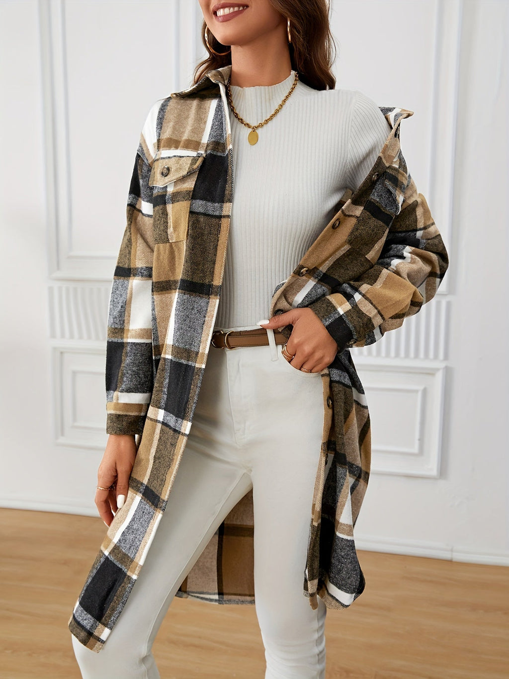 Eleanor | Women's Longline Shacket | Plaid · PNY