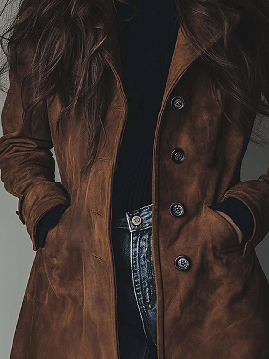 Eleanor | Women's Longline Trench Coat | Suede · PNY