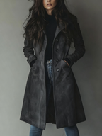 Eleanor | Women's Longline Trench Coat | Suede · PNY
