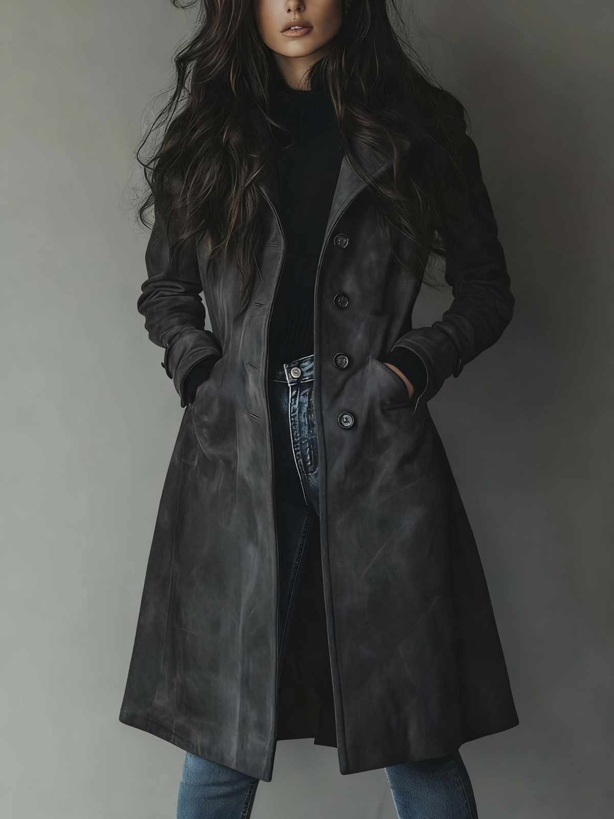 Eleanor | Women's Longline Trench Coat | Suede · PNY