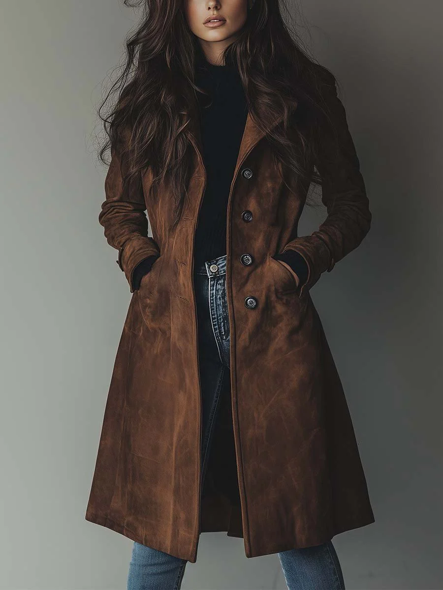 Eleanor | Women's Longline Trench Coat | Suede · PNY
