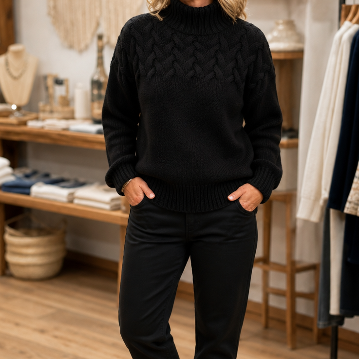 Eleanor | Women's Mock-Neck Sweater | Cable Knit · PNY