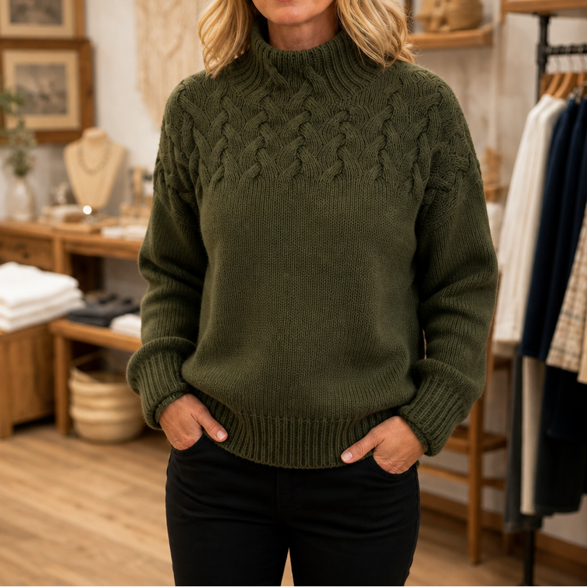 Eleanor | Women's Mock-Neck Sweater | Cable Knit · PNY