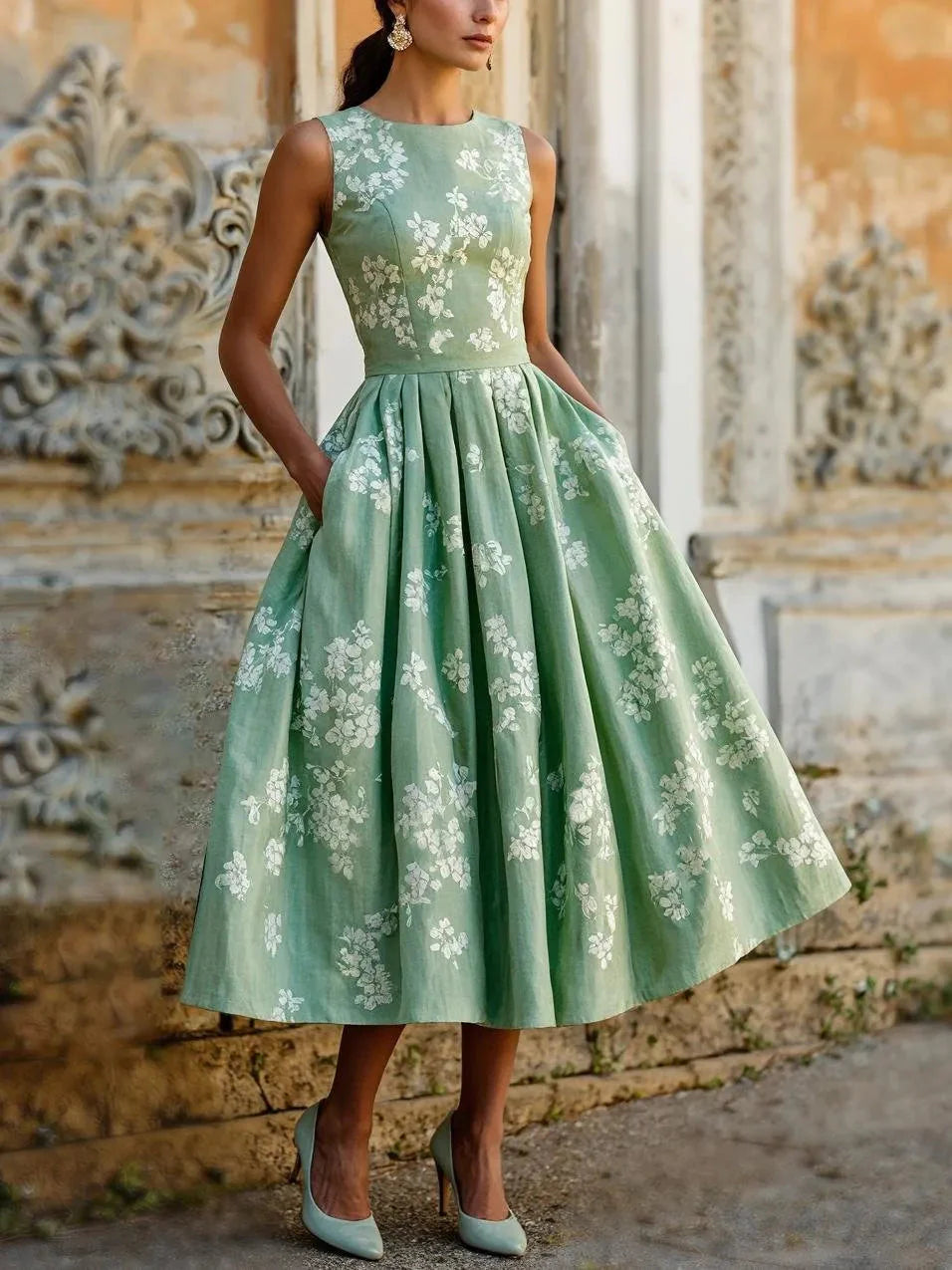 Eleanor | Women's Sleeveless Midi Dress | Floral Print · PNY