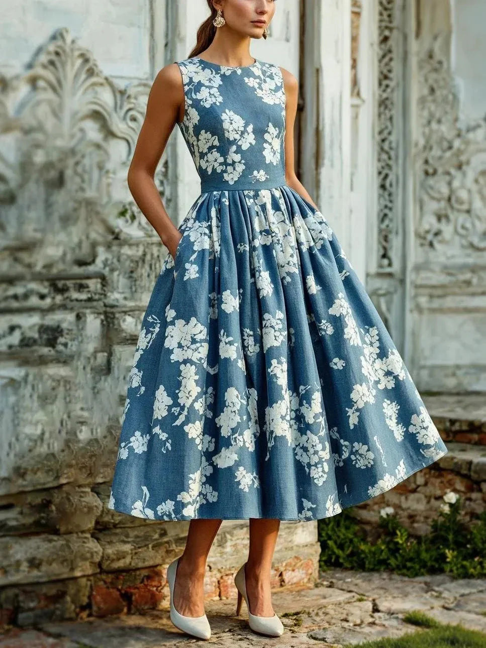Eleanor | Women's Sleeveless Midi Dress | Floral Print · PNY