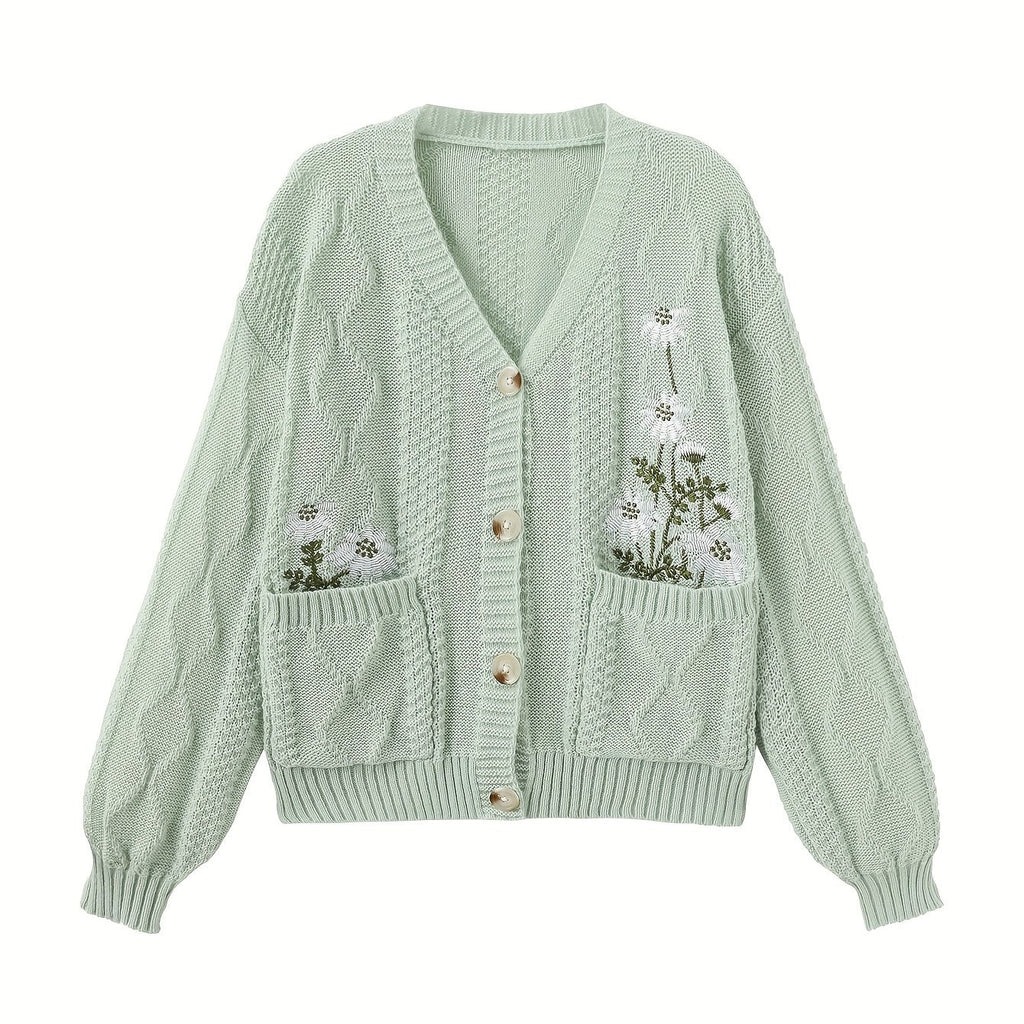 Eleanor | Women's V-Neck Cardigan | Floral Embroidery · PNY
