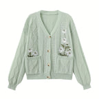 Eleanor | Women's V-Neck Cardigan | Floral Embroidery · PNY