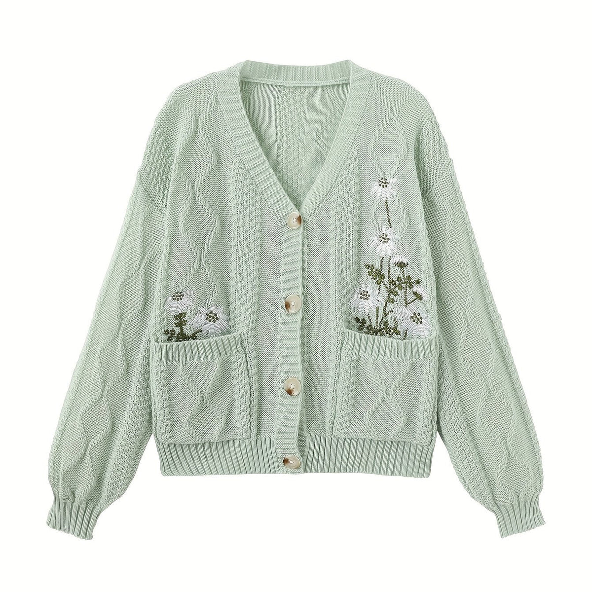 Eleanor | Women's V-Neck Cardigan | Floral Embroidery · PNY