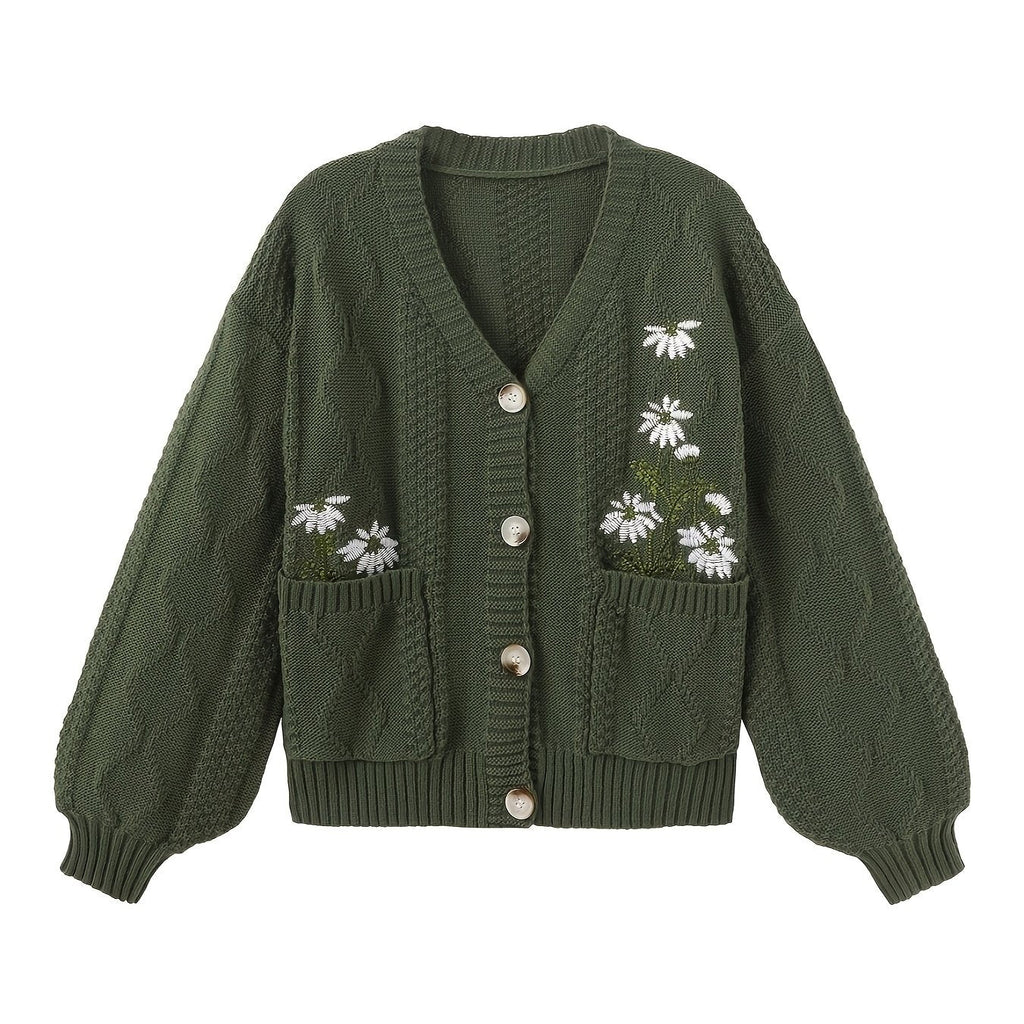 Eleanor | Women's V-Neck Cardigan | Floral Embroidery · PNY
