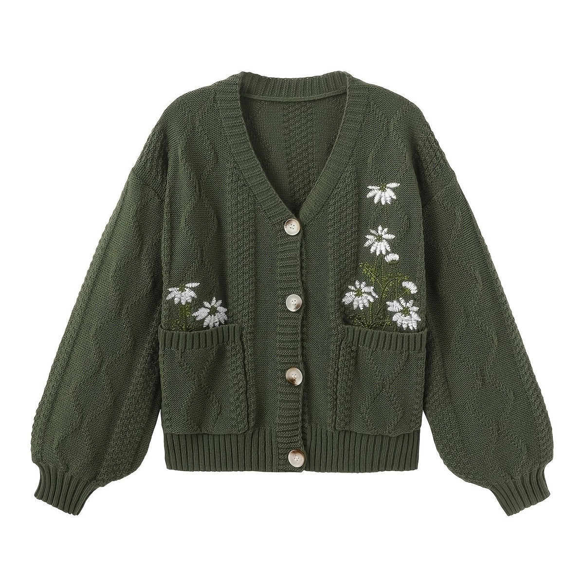 Eleanor | Women's V-Neck Cardigan | Floral Embroidery · PNY