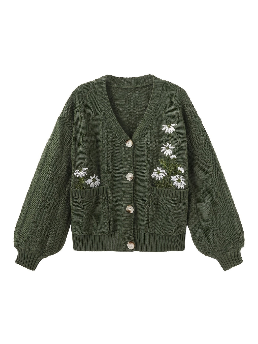 Eleanor | Women's V-Neck Cardigan | Floral Embroidery · PNY