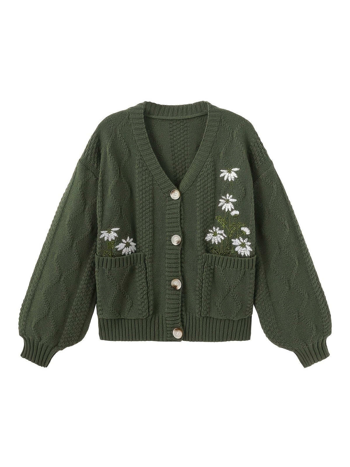 Eleanor | Women's V-Neck Cardigan | Floral Embroidery · PNY