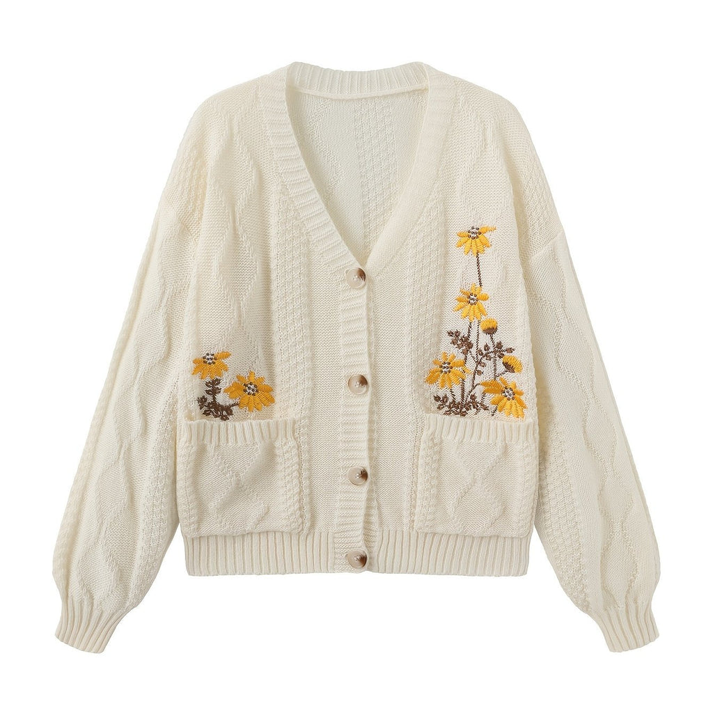 Eleanor | Women's V-Neck Cardigan | Floral Embroidery · PNY