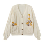 Eleanor | Women's V-Neck Cardigan | Floral Embroidery · PNY