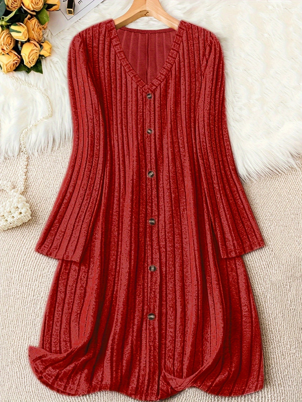 Eleanor | Women's V-Neck Dress | Button Front · PNY