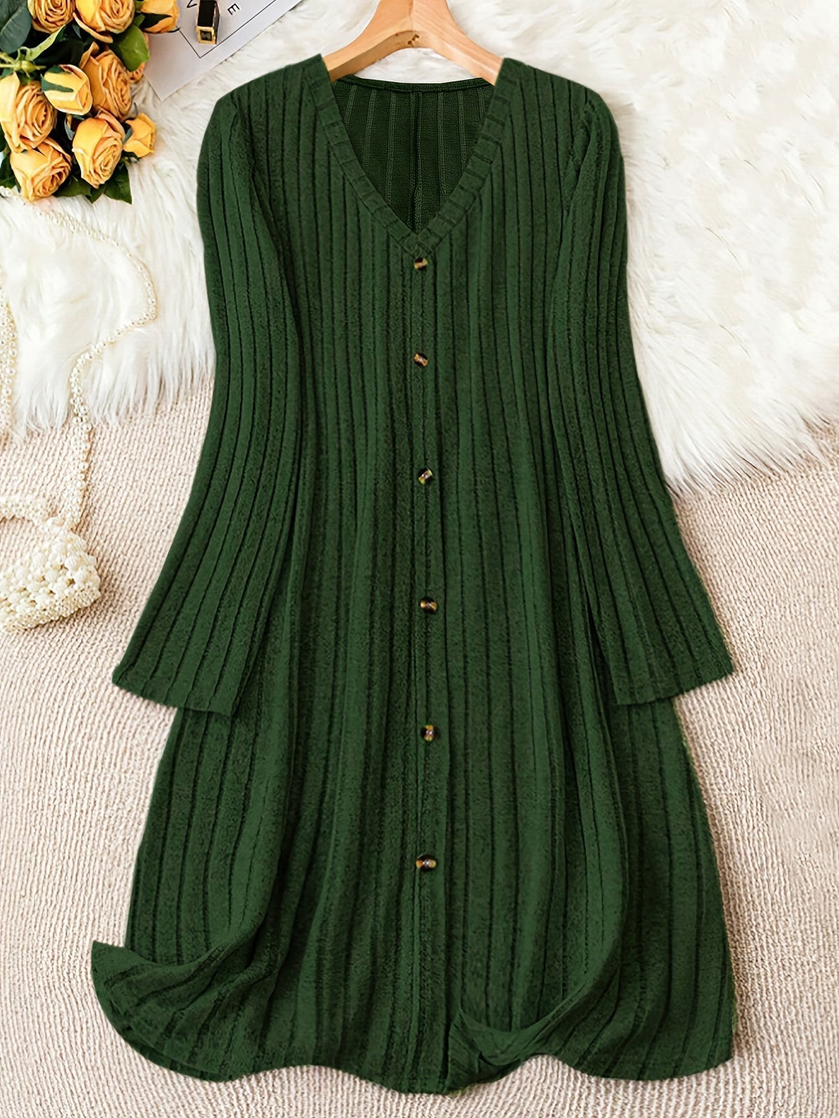 Eleanor | Women's V-Neck Dress | Button Front · PNY
