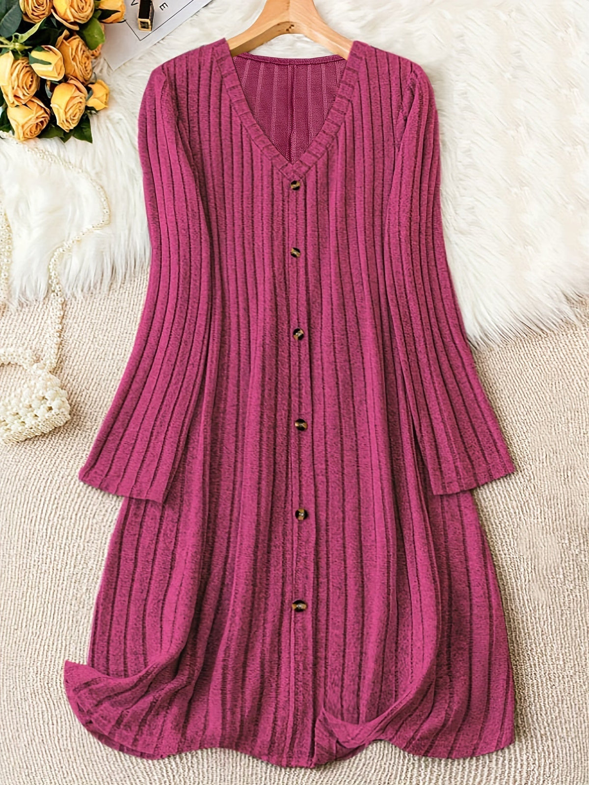 Eleanor | Women's V-Neck Dress | Button Front · PNY