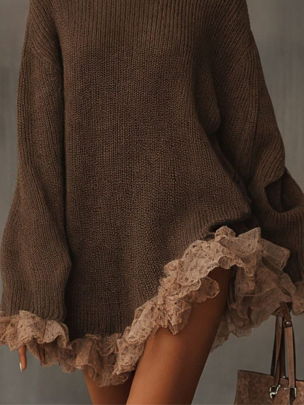 Eliza | Women's Turtleneck Sweater Dress | Ruffle Hem · PNY