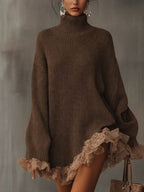 Eliza | Women's Turtleneck Sweater Dress | Ruffle Hem · PNY