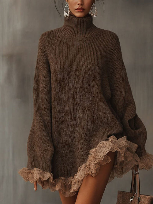 Eliza | Women's Turtleneck Sweater Dress | Ruffle Hem · PNY