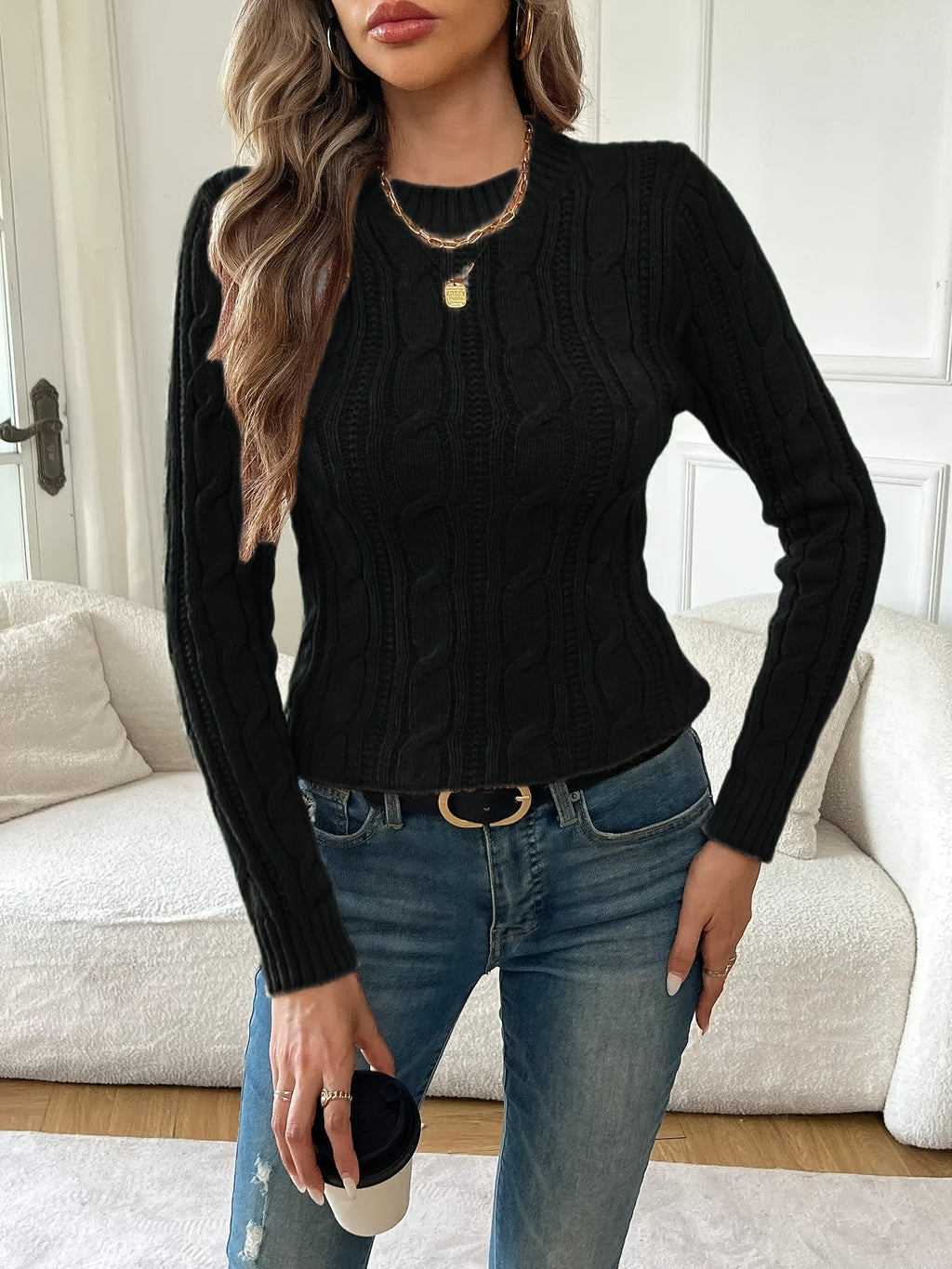 Emma | Women's Crewneck Sweater | Cable Knit · PNY