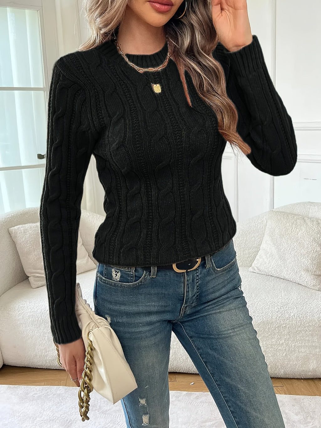 Emma | Women's Crewneck Sweater | Cable Knit · PNY
