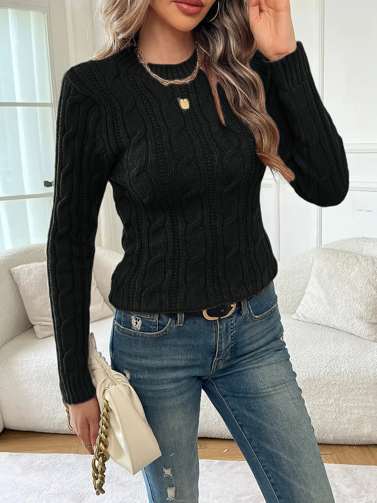 Emma | Women's Crewneck Sweater | Cable Knit · PNY