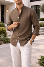 Ethan | Men's Band-Collar Shirt | Linen Blend · PNY