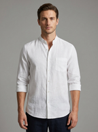 Ethan | Men's Band-Collar Shirt | Linen Blend