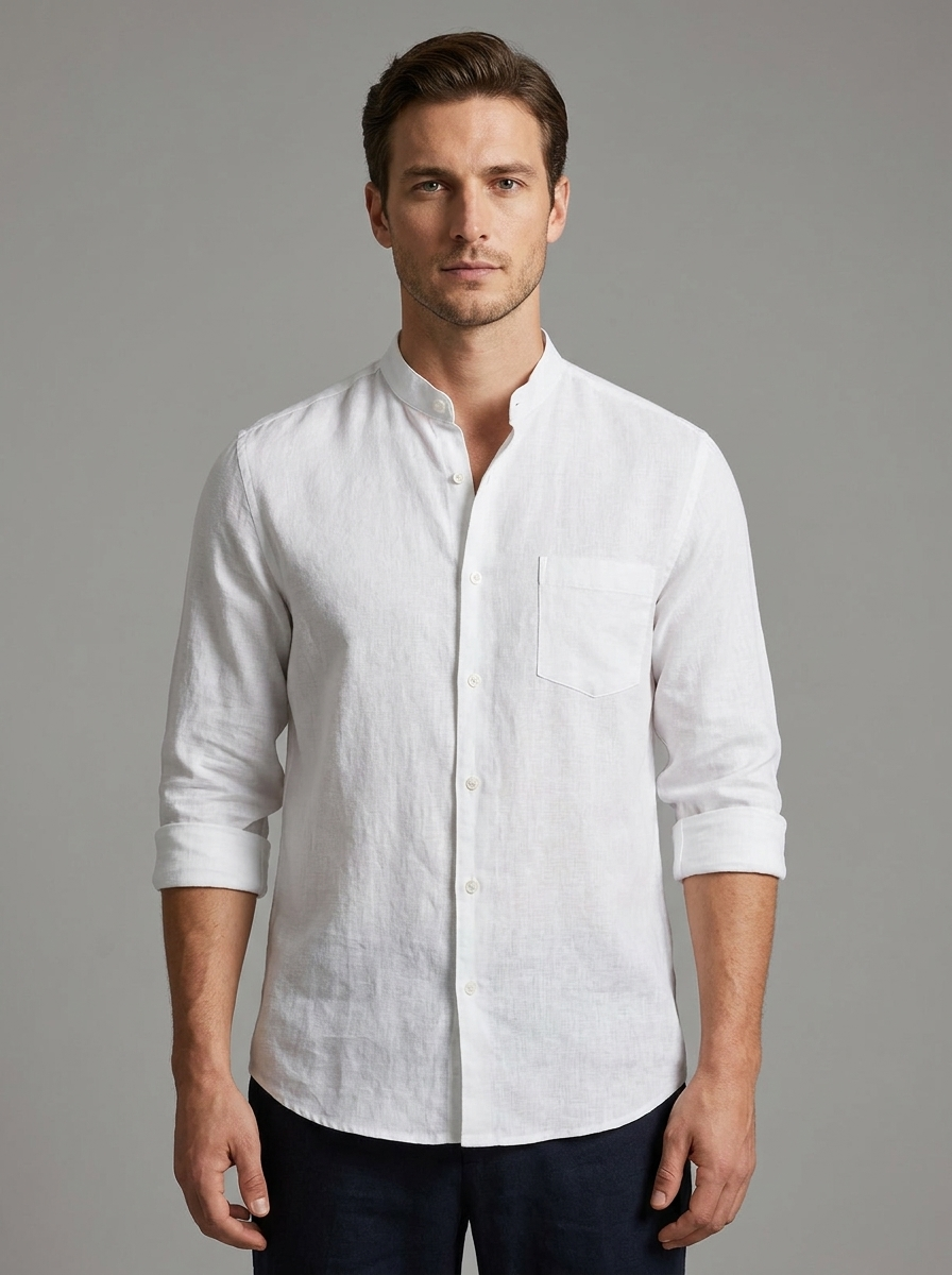 Ethan | Men's Band-Collar Shirt | Linen Blend