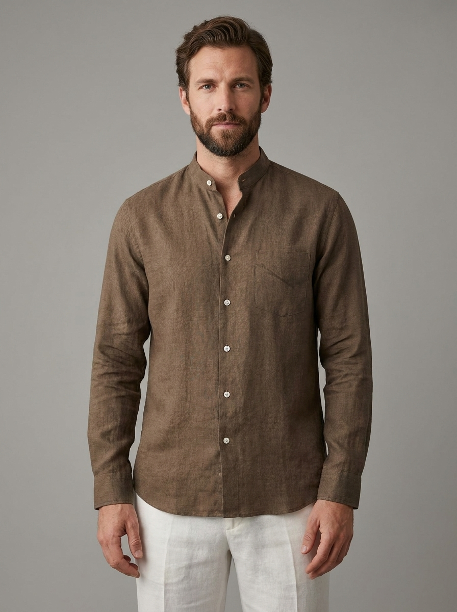 Ethan | Men's Band-Collar Shirt | Linen Blend