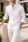 Ethan | Men's Band-Collar Shirt | Linen Blend