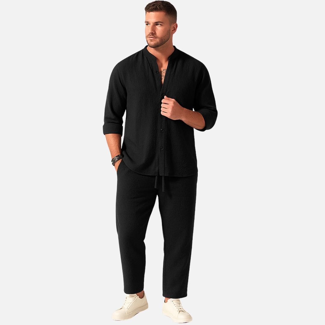 Ethan | Men's Band-Collar Shirt Set | Drawstring Pants · PNY