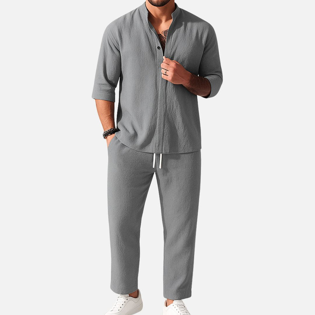 Ethan | Men's Band-Collar Shirt Set | Drawstring Pants · PNY