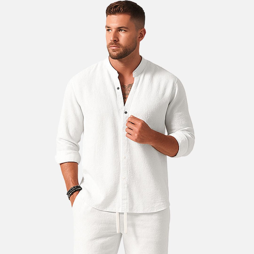 Ethan | Men's Band-Collar Shirt Set | Drawstring Pants · PNY