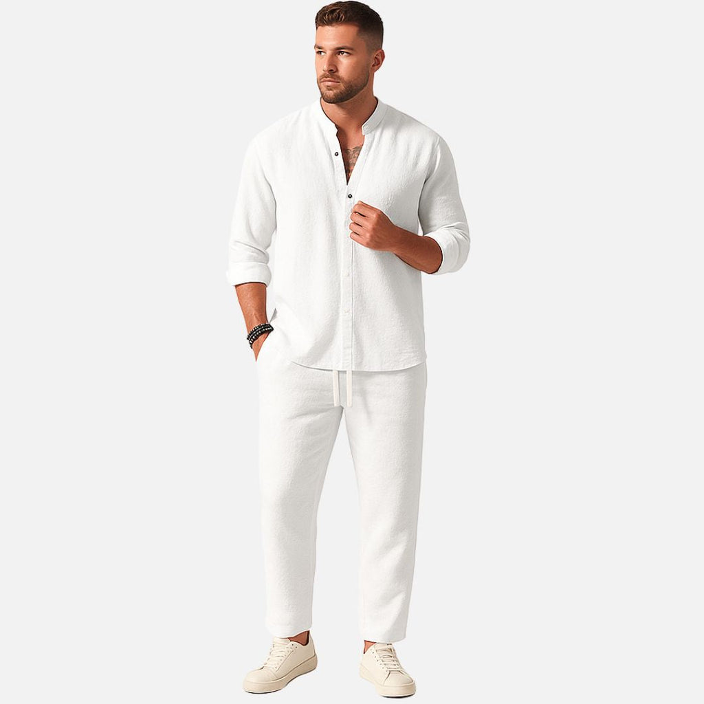 Ethan | Men's Band-Collar Shirt Set | Drawstring Pants · PNY