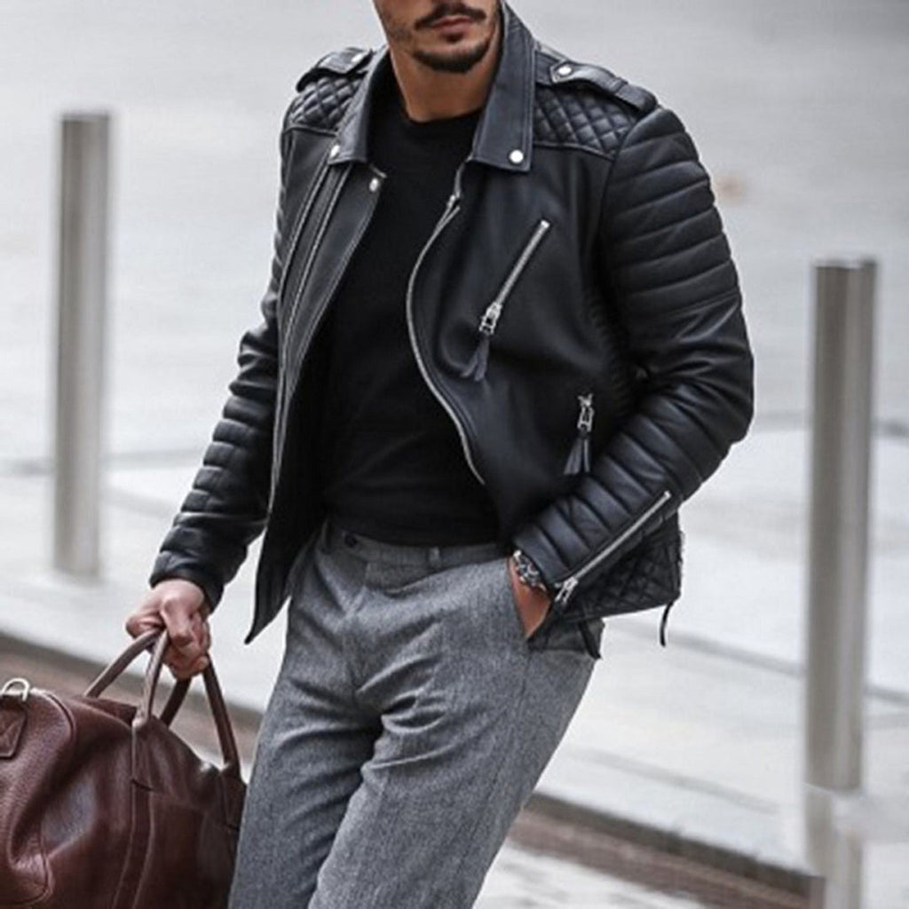 Ethan | Men's Biker Jacket | Quilted Panels · PNY