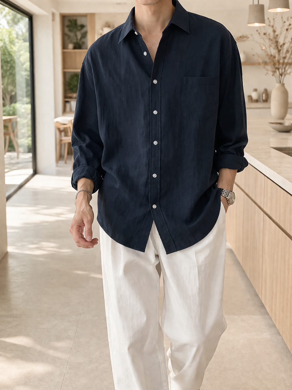 Ethan | Men's Button-Front Shirt | Linen Blend · PNY
