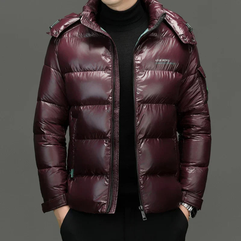Ethan | Men's Hooded Puffer Jacket | Glossy Finish · PNY