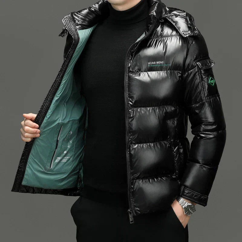 Ethan | Men's Hooded Puffer Jacket | Glossy Finish · PNY