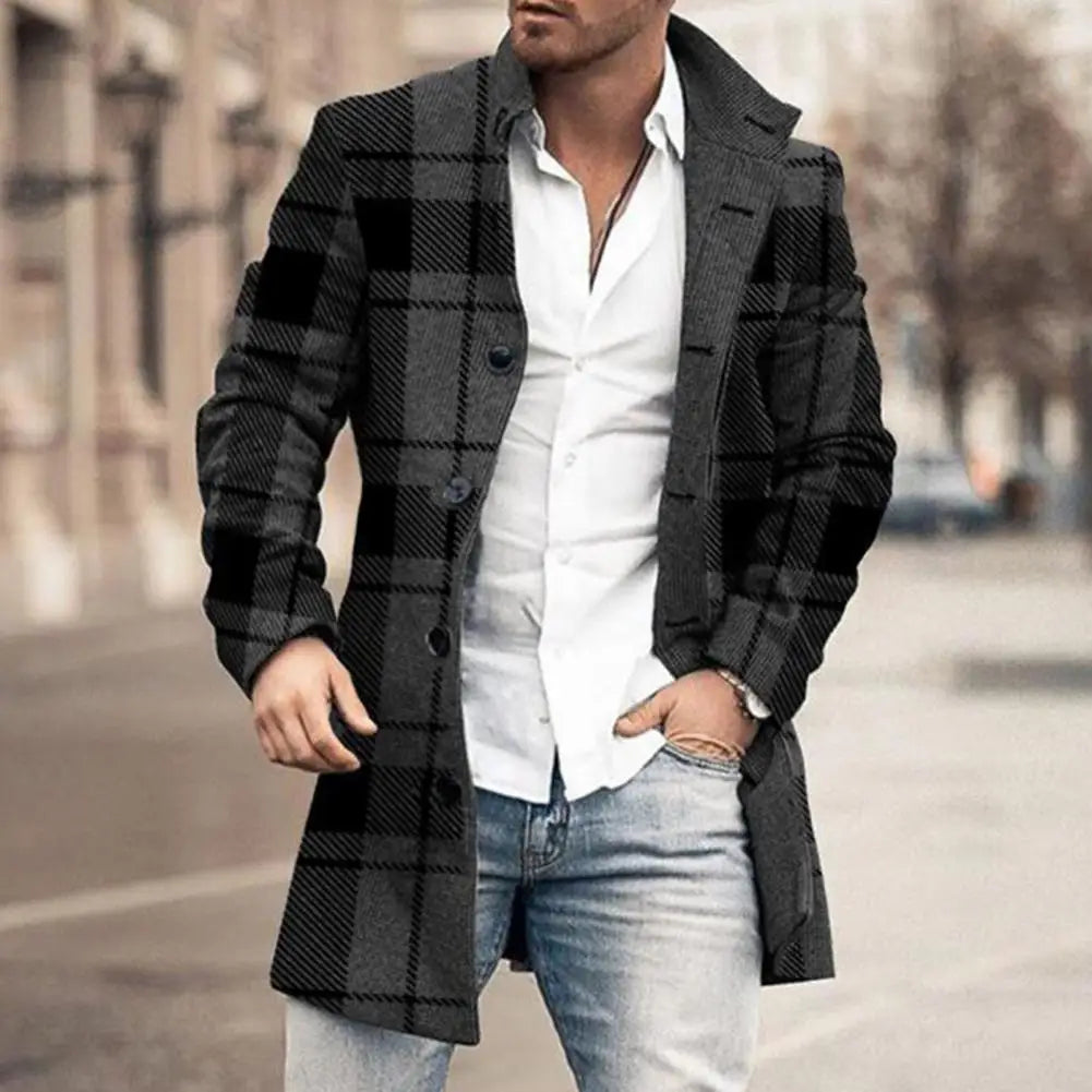 Ethan | Men's Single-Breasted Overcoat | Plaid · PNY